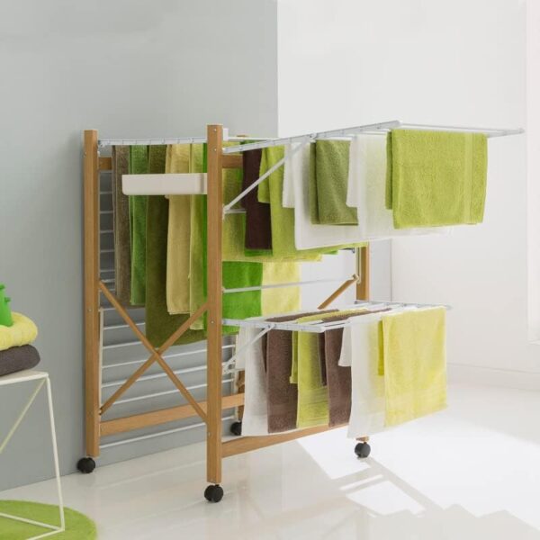 Bigjigs Toys Étendoir à Linge En Bois – Jeu De Rôle 9 Pièces – Dès 3 Ans – Hauteur 60 Cm