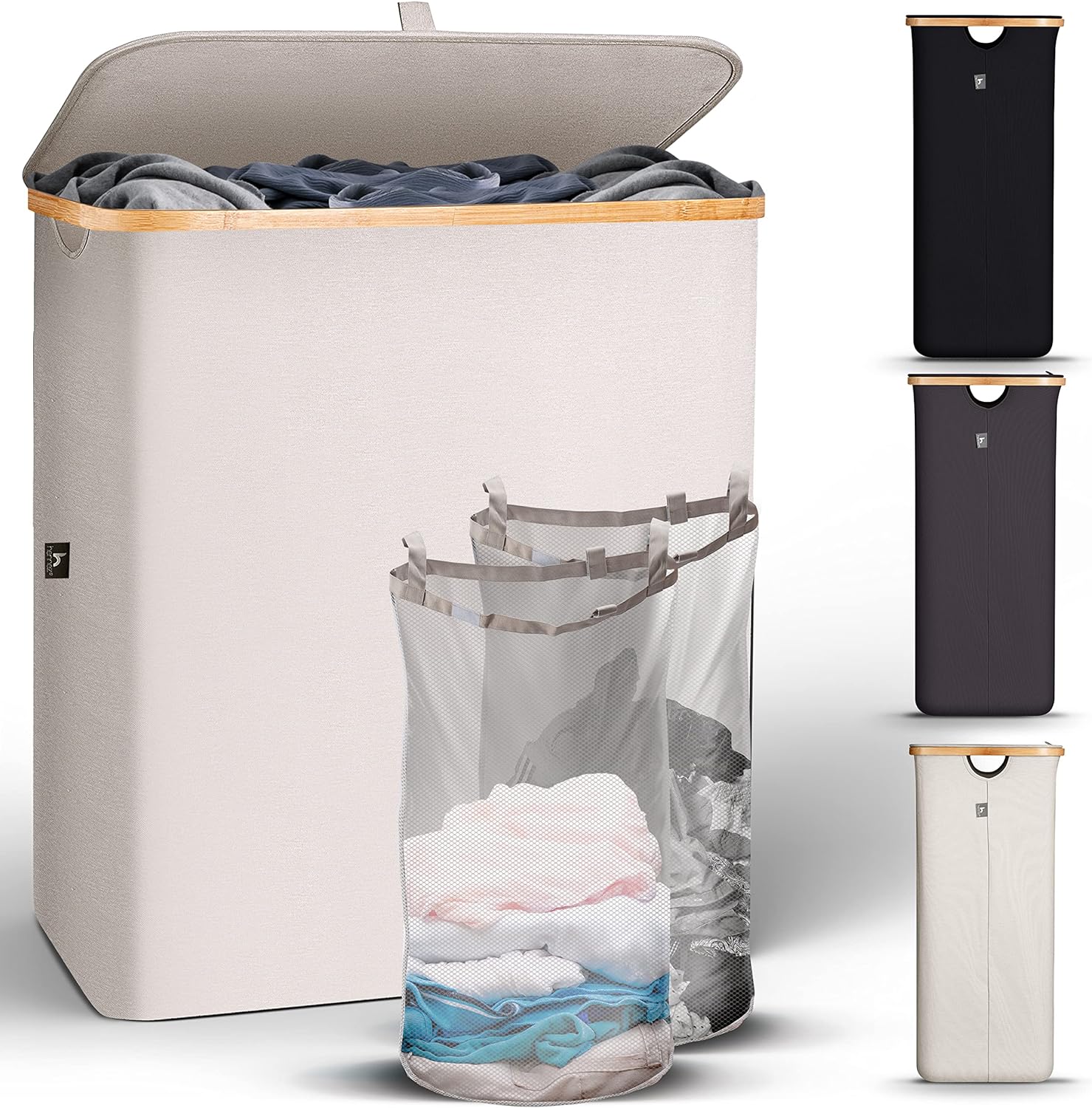 Panier à Linge, Rangement 2 Compartiments, 2 Sacs Amovibles, 2 X 46l